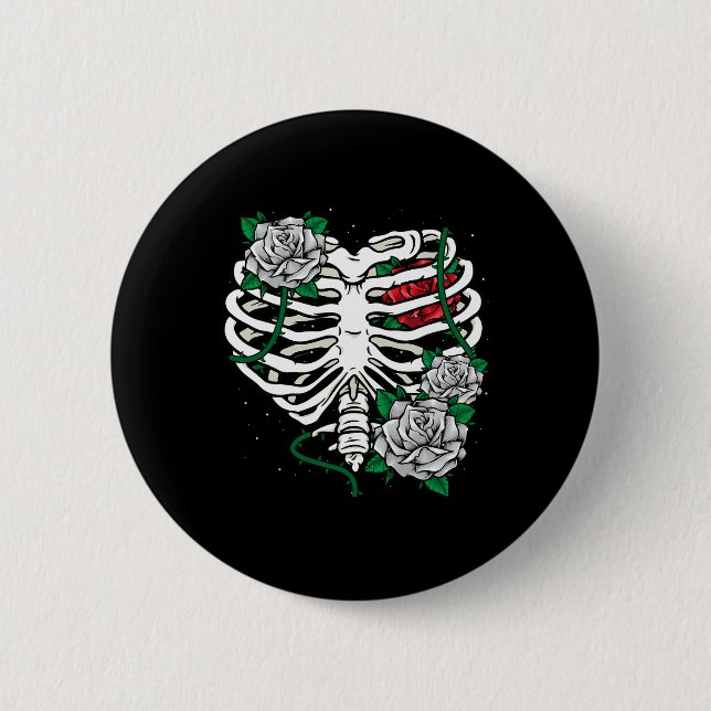 Rippenkäfig mit Blume Halloween-Röntgen-Skelettkis Button (Vorderseite)