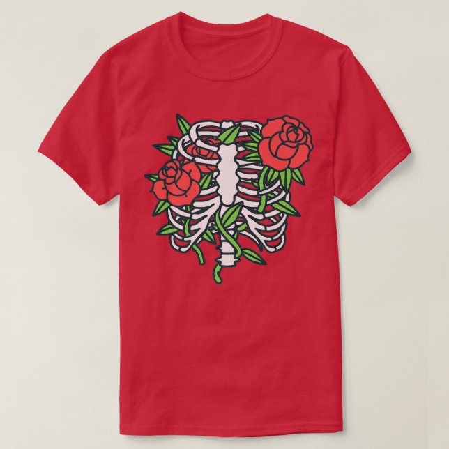 Rippenkäfig mit Rote Rosen für Halloween-Kostüm T-Shirt (Design vorne)