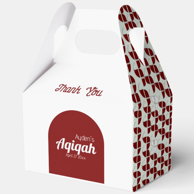 RIPPENWEISES, weißes rotes Muster, Aqiqah Babydusc Geschenkschachtel (Vorderseite)
