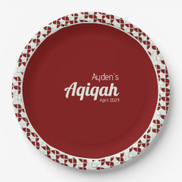 RIPPENWEISES, weißes rotes Muster, Aqiqah Babydusc Pappteller