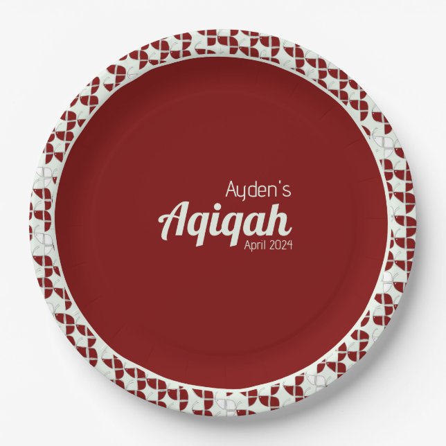 RIPPENWEISES, weißes rotes Muster, Aqiqah Babydusc Pappteller (Vorderseite)