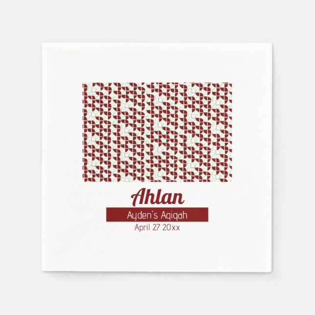 RIPPENWEISES, weißes rotes Muster, Aqiqah Babydusc Serviette (Vorderseite)