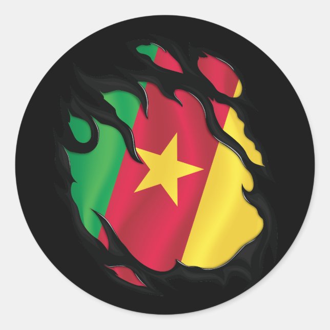 Rippfahne von Kamerun Runder Aufkleber (Vorderseite)