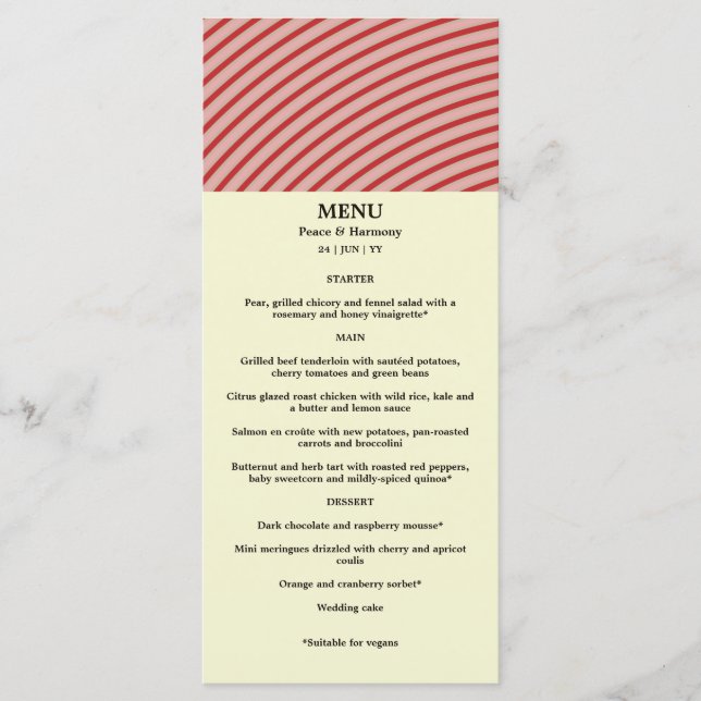 Ripple Red Stripes Wedding Menu Card Menükarte (Vorderseite)
