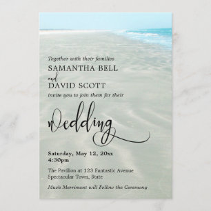 Rippled Sand Aqua Water Foto Modernes Beach Weddin Einladung