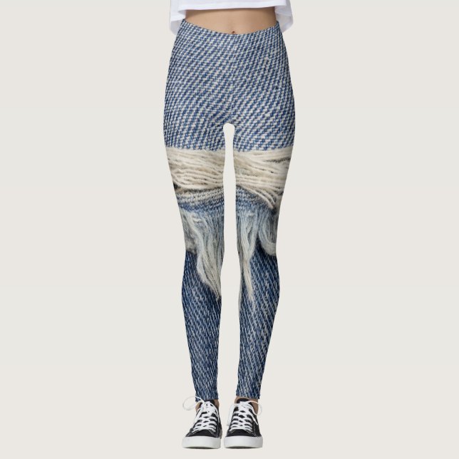 Rippte Jeans Textur, stilvoller Hintergrund. Leggings (Vorderseite)