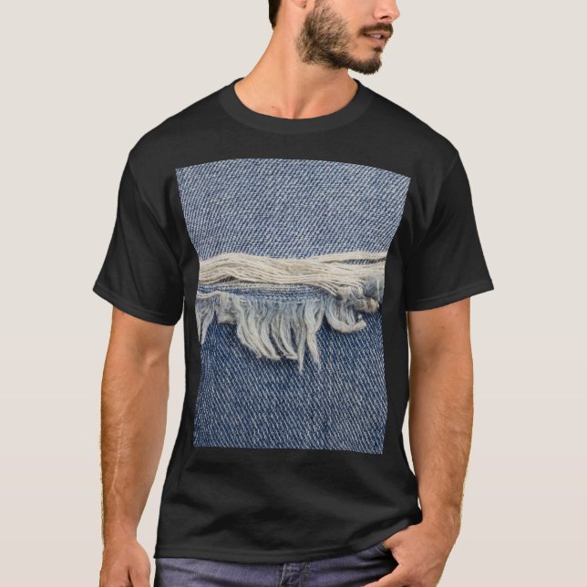 Rippte Jeans Textur, stilvoller Hintergrund. T-Shirt (Vorderseite)