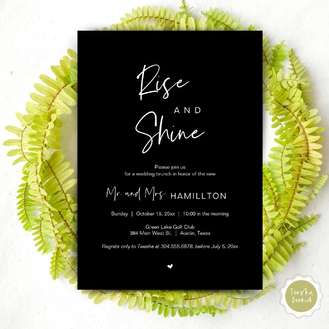 Rise and Shine, Post Hochzeitsfeier Einladung (Rise and Shine, Post Wedding Brunch Invitation Card, PDF, in Elegant Black)