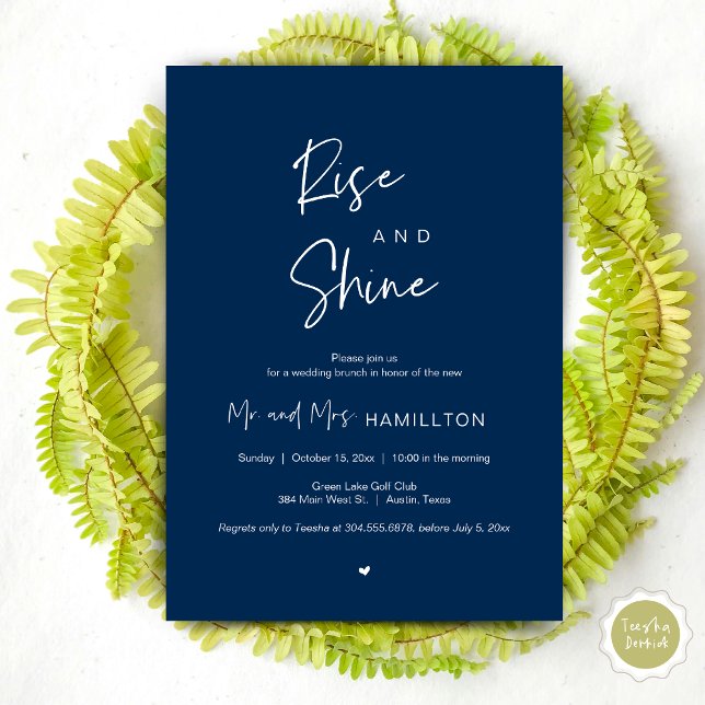 Rise and Shine, Post Hochzeitsfeier Einladung (Rise and Shine, Post Wedding Brunch Invitation Card, PDF, in Navy Blue)