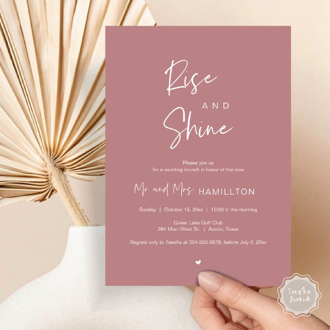 Rise and Shine, Post Hochzeitsfeier Einladung (Rise and Shine, Post Wedding Brunch Invitation Card, PDF, in Dusty Rose Pink)