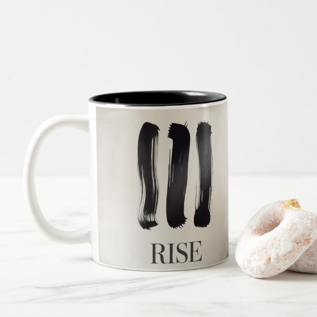 Rise Motivational Coffee Mug with Minimalist Bru Zweifarbige Tasse (Mit Donut)