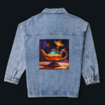 Rise of the Genie– Magical Lamp T-Shirt Design Jeansjacke<br><div class="desc">Let your style make a wish come true with our "Rise of the Genie" t-shirt! This enchanting design features a mystical genie emerging from an ancient lamp in a swirl of glowing magic and smoke. Perfect for fans of fantasy, folklore, and all things magical, this tee captures the wonder of...</div>