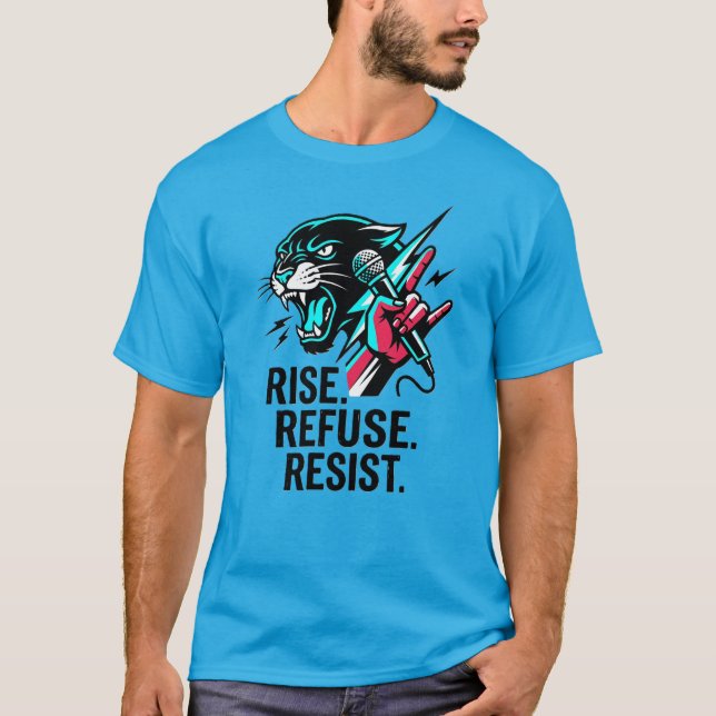 Rise Refuse Resist Panther Rebel Voice Streetwear T-Shirt (Vorderseite)