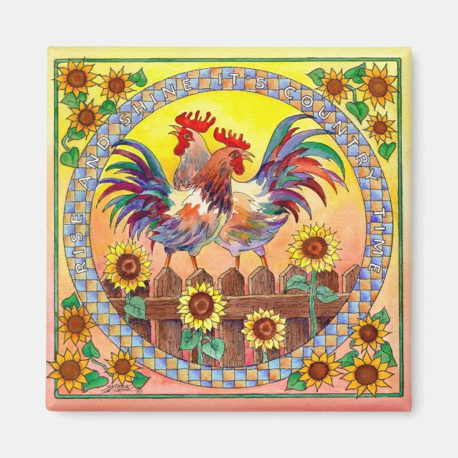 RISE & SHINE ROOSTERS VON SHARON SHARPE MAGNET (Vorne)