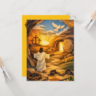 Risen Jesus Empty Tomb 3D Easter Flat Card