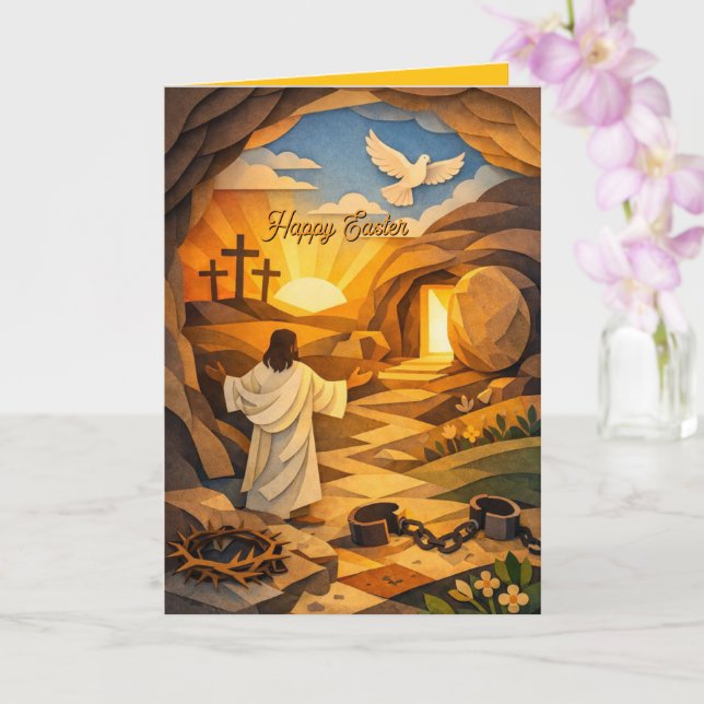 Risen Jesus Empty Tomb 3D Papercut Easter Card Karte (Orchidee)