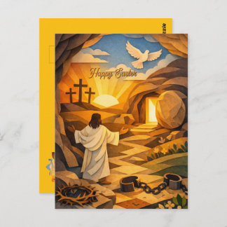 Risen Jesus Empty Tomb 3D Papercut Easter Postcard Postkarte