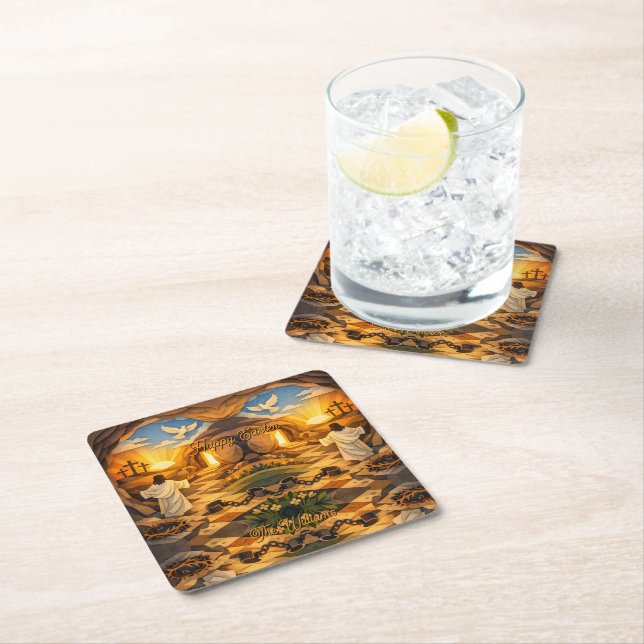 Risen Jesus Empty Tomb 3D Papercut Easter Rechteckiger Pappuntersetzer (Vor Ort)