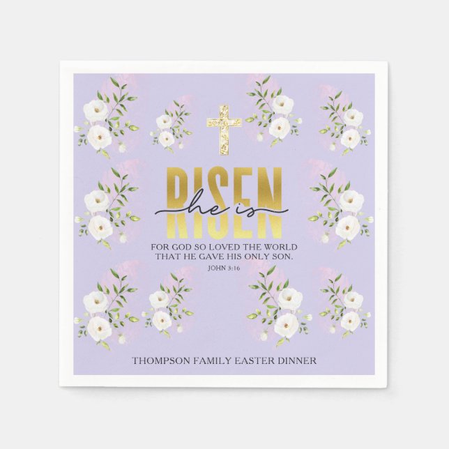 Risen Religious Christlich Zitat Lavender Osterzei Serviette (Vorderseite)
