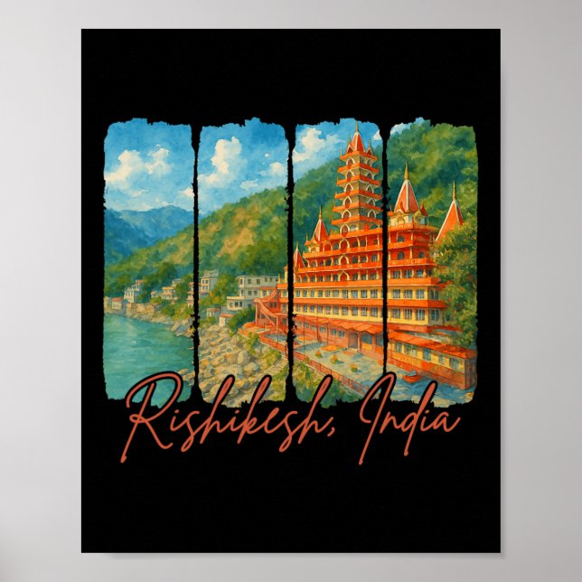 Rishikesh Indien Reise Trip Brushstroke Rishikesh  Poster (Vorne)