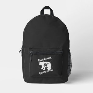 Risiko eingehen – Motivationszitat Bär Grafikdesig Bedruckter Rucksack