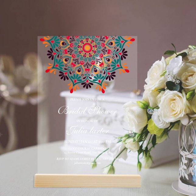 Rising Boho Indian Fusion Floral Mandala Wedding Acryleinladungen (Von Creator hochgeladen)