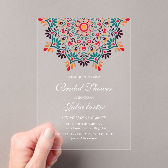 Rising Boho Indian Fusion Floral Mandala Wedding Acryleinladungen (Insitu (Handheld))