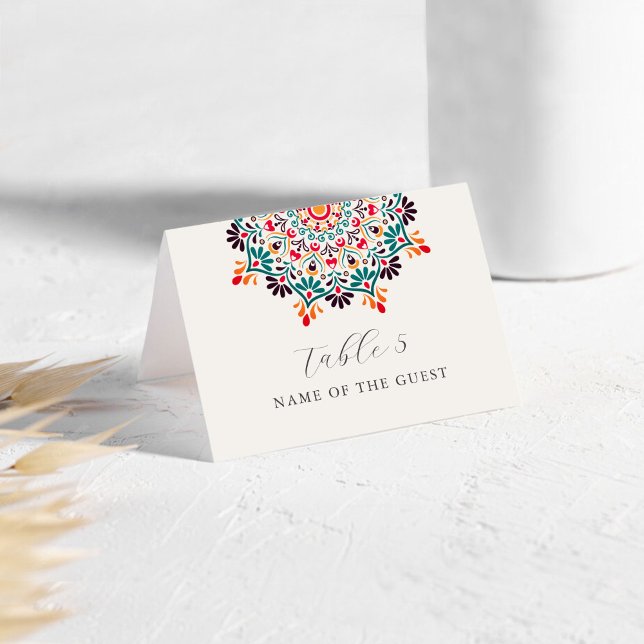 Rising Boho Indo Floral Mandala Wedding Place Card Tischnummer (Von Creator hochgeladen)
