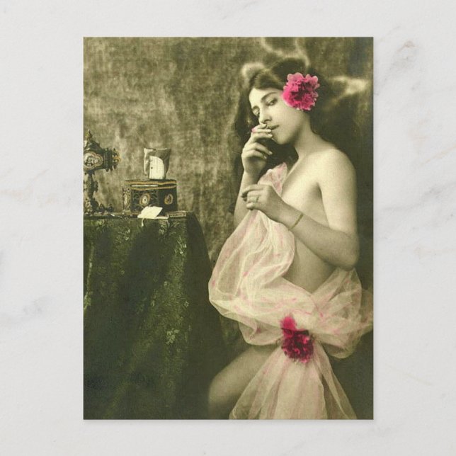 Riskierte Vintage Raucherin Französisches Foto Postkarte (Vorderseite)