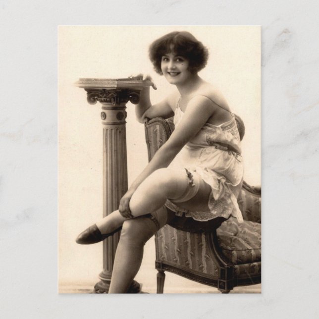 Risque Vintag flapper Girl Französisch Foto Postka Postkarte (Vorderseite)