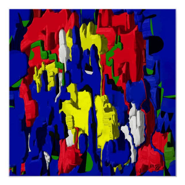 Risse im Blau, abstrakt Poster (Vorderseite)