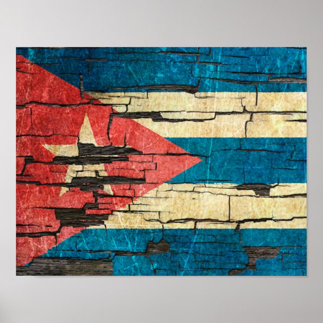 Risse kubanische Flag Peeling Paint Effect Poster (Vorne)