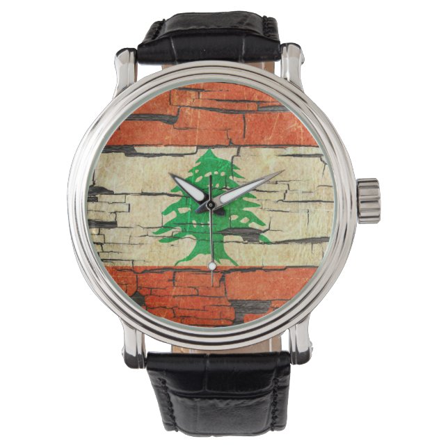 Risse libanesische Flag Peeling Paint Effect Armbanduhr (Vorderseite)
