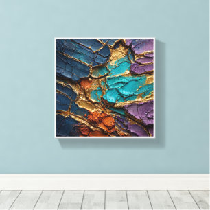 Rissige Impasto-Textur mit flüssigem Gold und Vibr Leinwanddruck