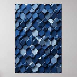 Rissige sechseckige Fliesen: Abstrakte blaue Geome Poster