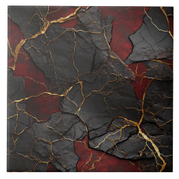 Rissige Steinstruktur, Rot, Schwarz und Gold Fliese