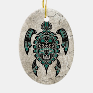 Rissige Tealblaue Haida-Geist-Meeres-Schildkröte Keramikornament