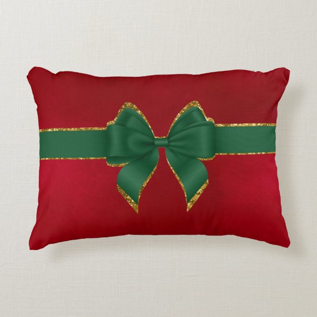 RISTMAS RED with GREEN & GOLD HOLIDAY BOW Dekokissen (Vorderseite)
