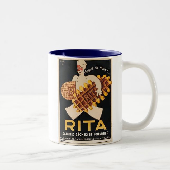 Rita Biscuits Vintage Ad Zweifarbige Tasse (Rechts)