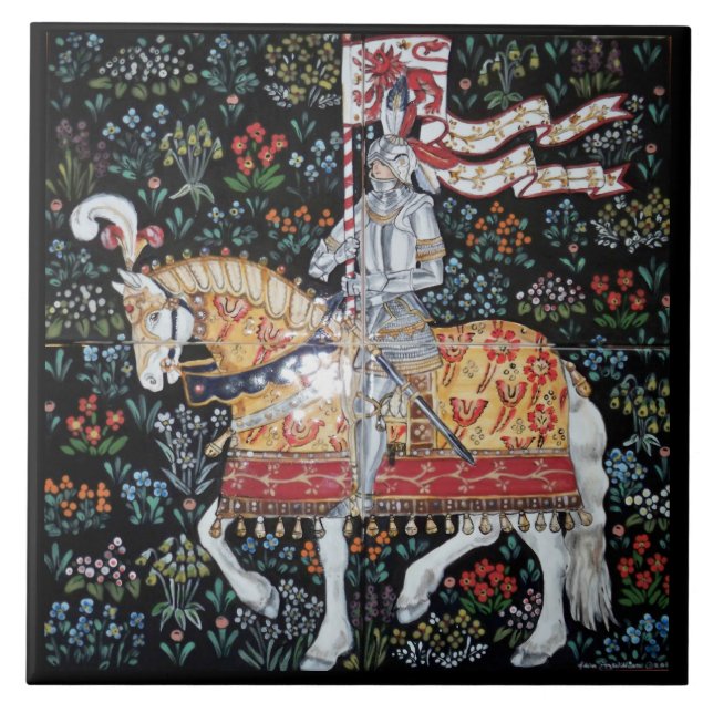 Ritter auf dem Horseback Montacute Tapestet Tile T Fliese (Vorderseite)