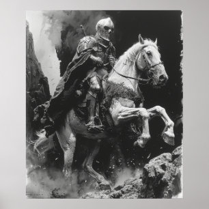 Ritter auf Pferd - Vintage-Illustration Poster