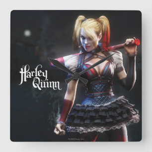 Ritter Batmans Arkham   Harley Quinn mit Schläger Quadratische Wanduhr