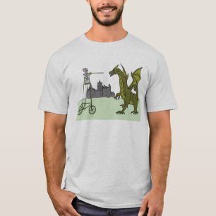Ritter, der ein hohes Fahrrad tötet einen Drachen T-Shirt