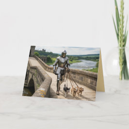 Ritter, der mit dem Hund spazieren geht Karte