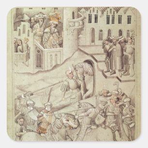 Ritter, die vielleicht im Hippodrom turnieren Quadratischer Aufkleber