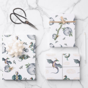 Ritter & Drachen   Königlicher mittelalterlicher G Geschenkpapier Set
