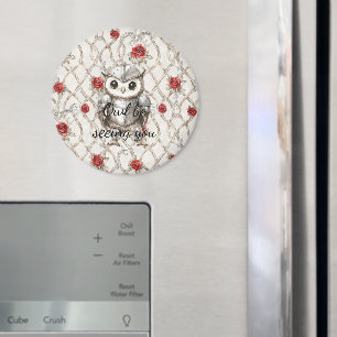 Ritter Eule in glänzender Rüstung Rote Rosen sehen Magnet