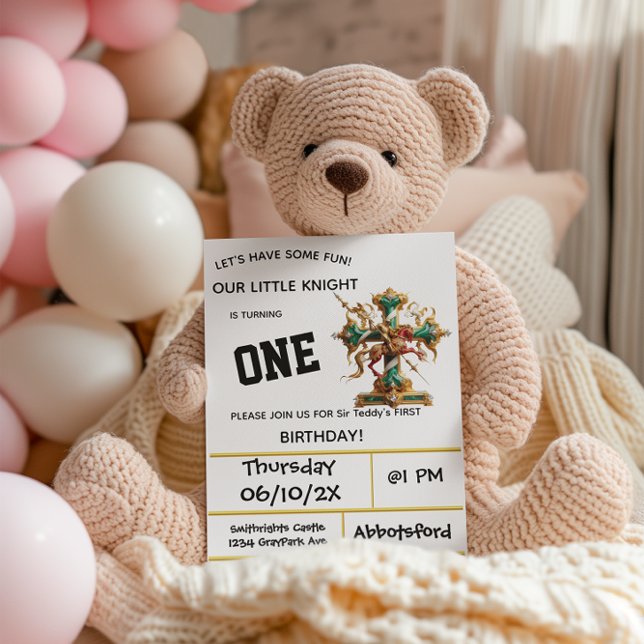 Ritter im Rüstungsmuseum Party zum ersten Geburtst Einladung (Von Creator hochgeladen)