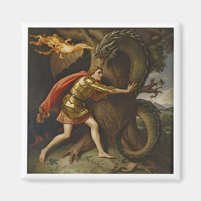 Ritter in goldener Rüstung gegen den Drachen Magnet (Vorne)