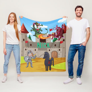 Ritter in leuchtender Rüstung und Albernen Drachen Fleecedecke